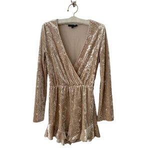 Honey Punch Romper SMALL Tan Long Sleeve Shorts